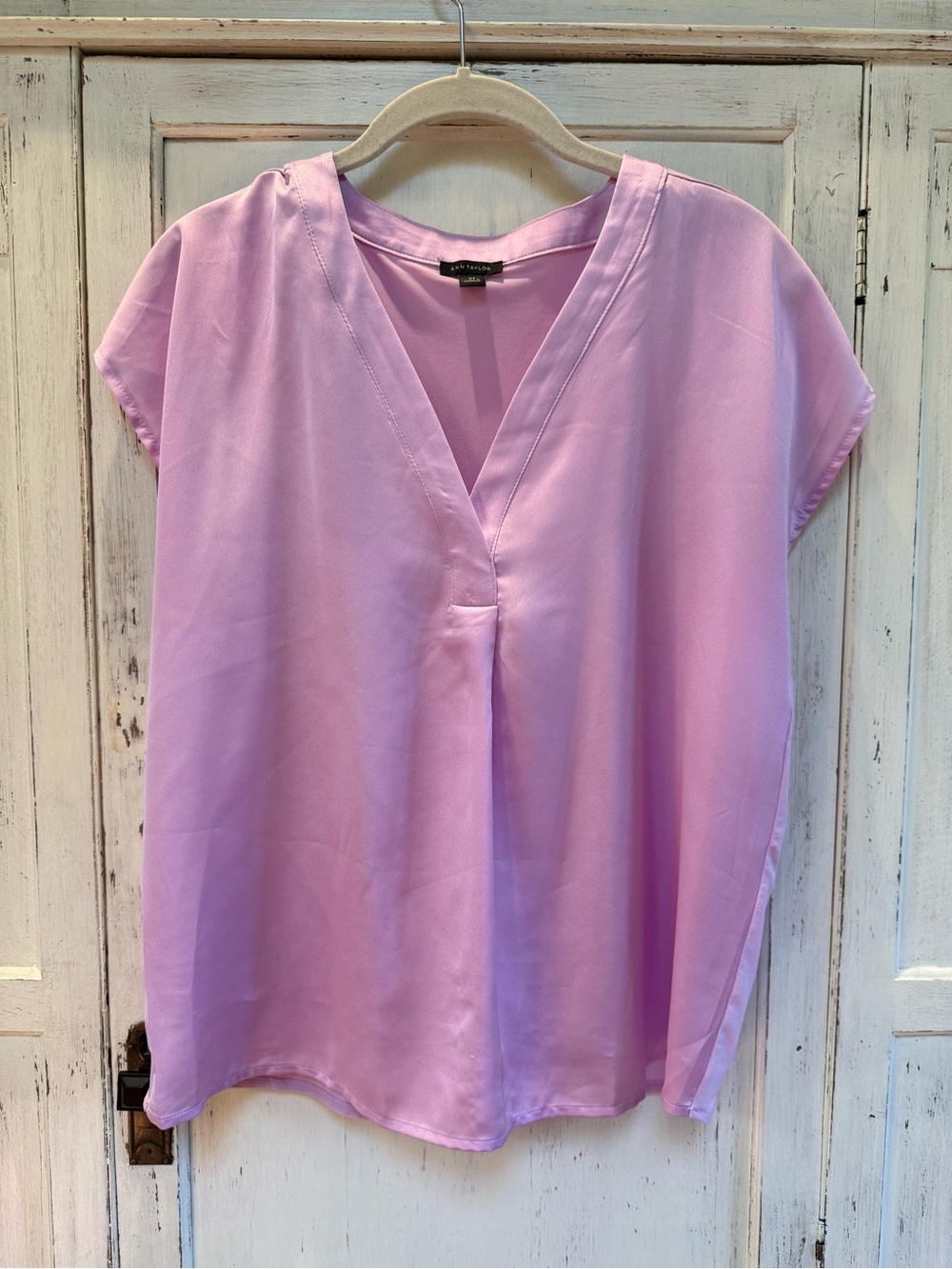 Ann Taylor Lilac Mixed Media Pleat Front Top
